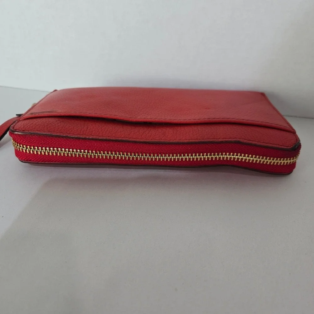 Kate Spade Wallet Persimmon Red Pebbled Leather Zip Around NWT *Flaw*  #1147